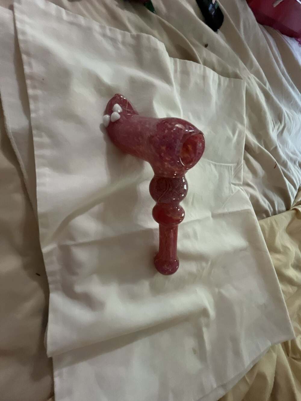 Hand-Blown Pink Frit Glass Hammer Piece